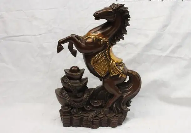 

Chinese Folk Feng shui Bronze Gild Lucky Wealth Money YuanBao Horse Statue