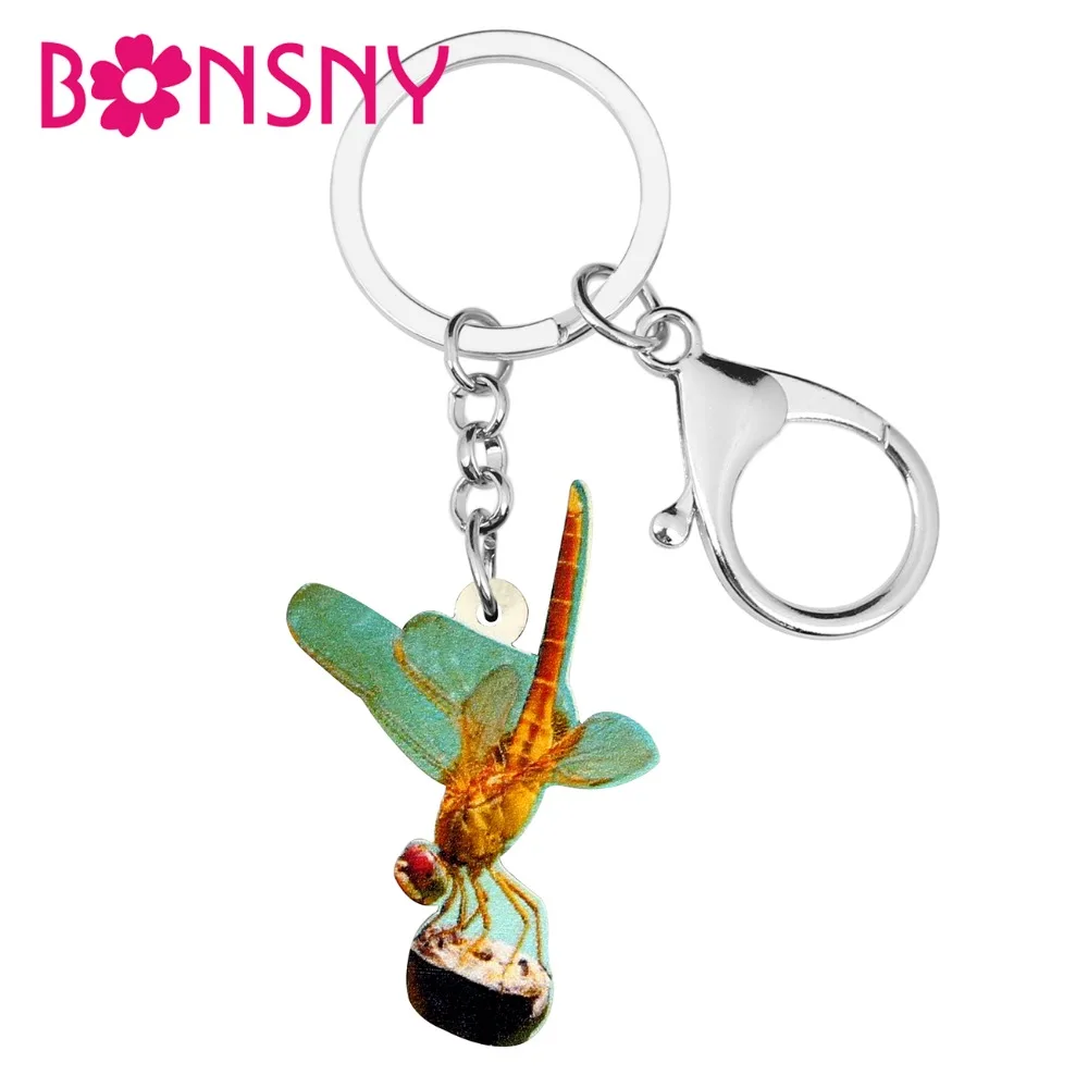 Bonsny Statement Acrylic Green Dragonfly Insect Key Chain Keychain Ring Cartoon Animal Jewelry For Women Girls Teens Bag Pendant | Украшения