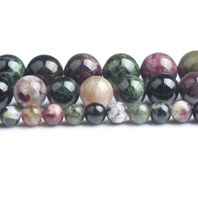 

LanLi Natural jewelry polychrome Tourmaline stone Loose Beads 4 6 8 10 12mm be fit for DIY bracelet necklace Accessories