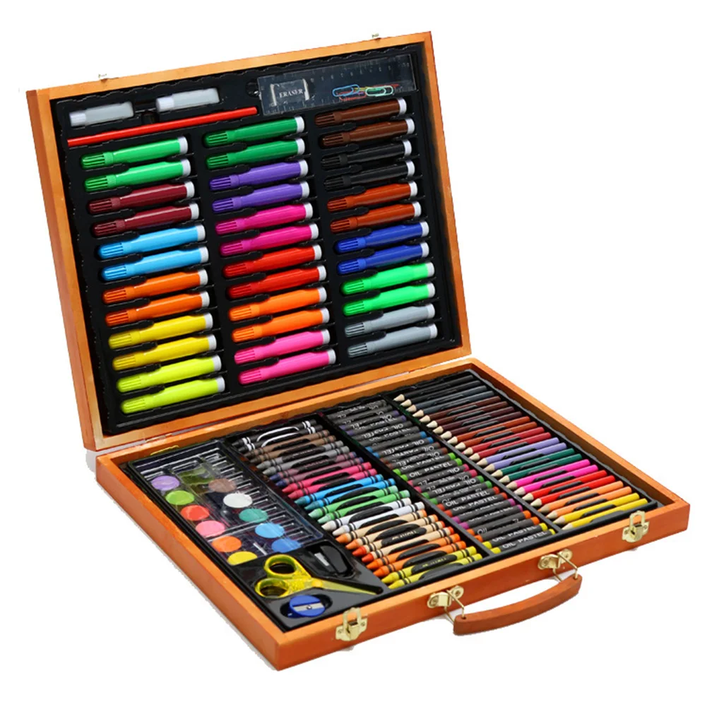 

150pcs/set Supplies Colouring Painting Children Wooden Box Pencils Gift Art Stationery Water Color Pen Learning