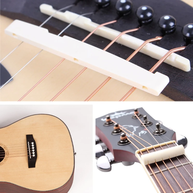 

1 Set Acoustic Guitar Saddle Bridge Pins Nut Parts Musical Instruments New