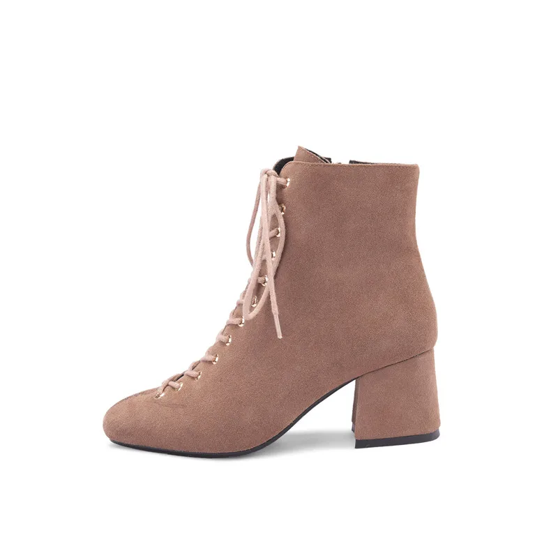 Square Zip Botas Cargadores Señoras Mujer Moonmeek Gamuza Cruz Moda Apricot Negro Botines negro Altos Atada Tacones Toe Para De Cuadrados Las Uwa78Ygqa