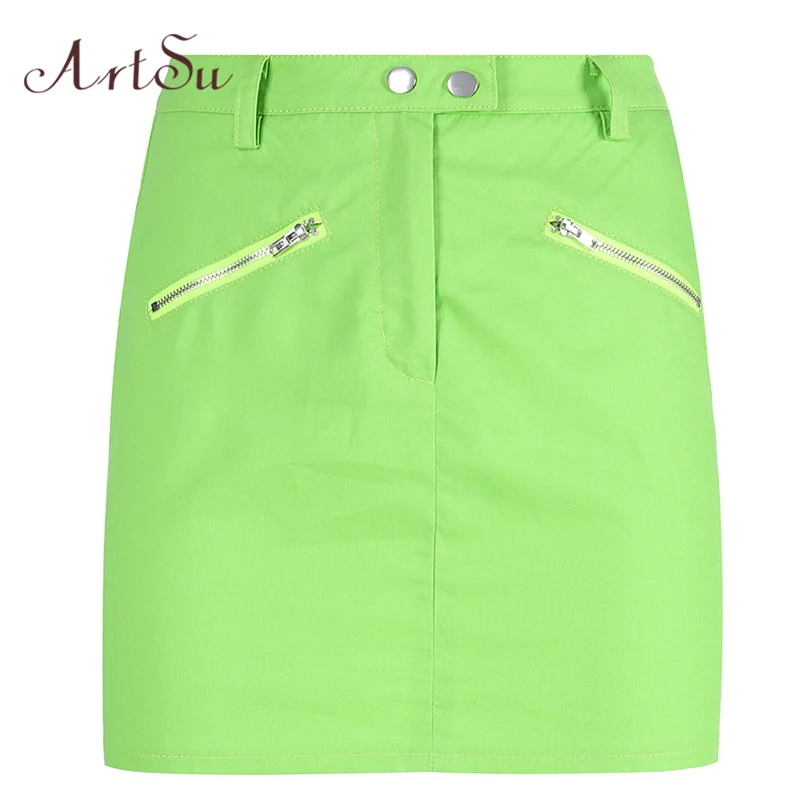 ArtSu летние юбки женские сексуальное с завышенной талией женские юбки-карандаш облегающие Мини Короткие зеленые юбки Saia уличная ASSK20221 - Цвет: Зеленый
