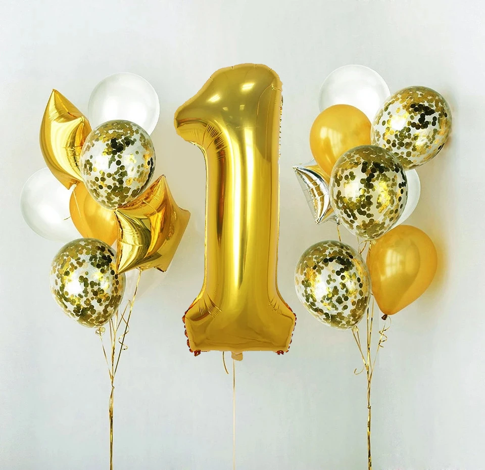 

15pcs 30inch / 40inch Number 1 aluminum foil balloon children's gift baby 1 year old holiday birthday Venus confetti balloon
