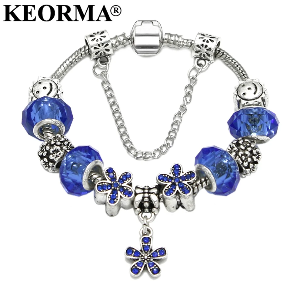 Keorma 5 Стиль летние цветочные болтается подвеска Талисманы браслет королевский
