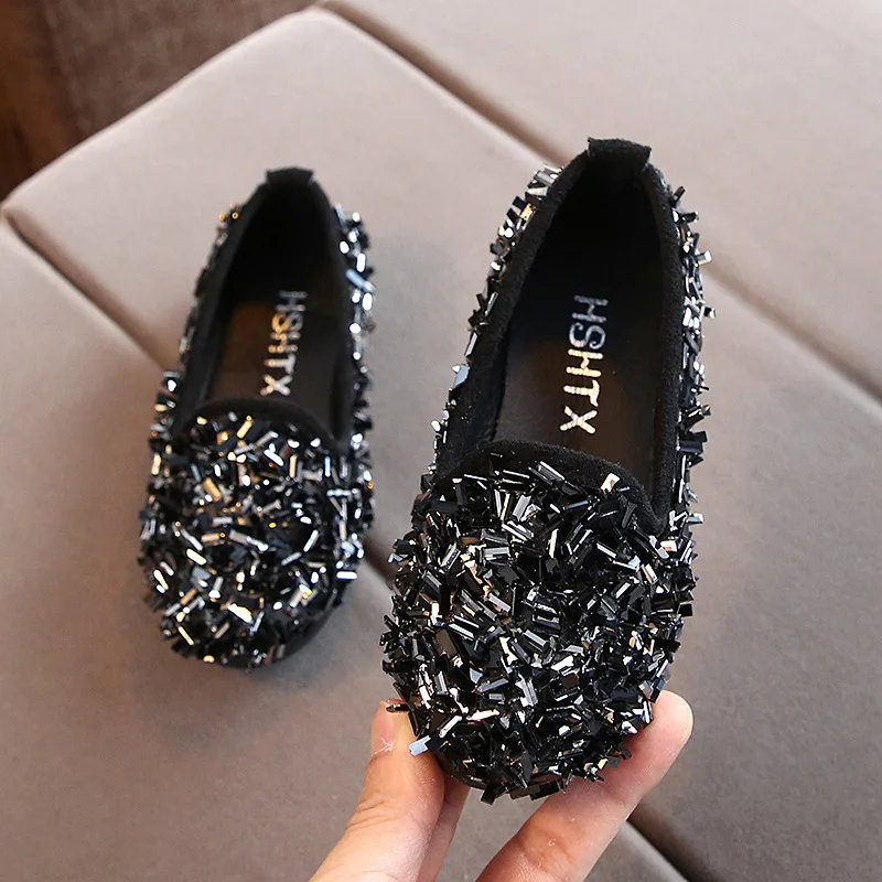 

New Baby Girls Flats Rhinestone Princess Shoes Slip on Colorful Kids Spring Leather Shoes Soft Sweet Moccasins Size 21-35