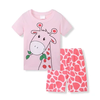 

Giraffe Baby Girl Pajamas Suit Summer Short Sleeve Children T-Shirt Pant 2PCS Set Cotton Girls Pyjamas Set 2-7Years Sleepwear