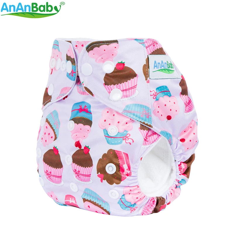 AnAnBaby Washable Cloth Diaper Digital Cartoon Character Prints Pocket Nappies Double Row Rise Snaps With Microfiber Inserts