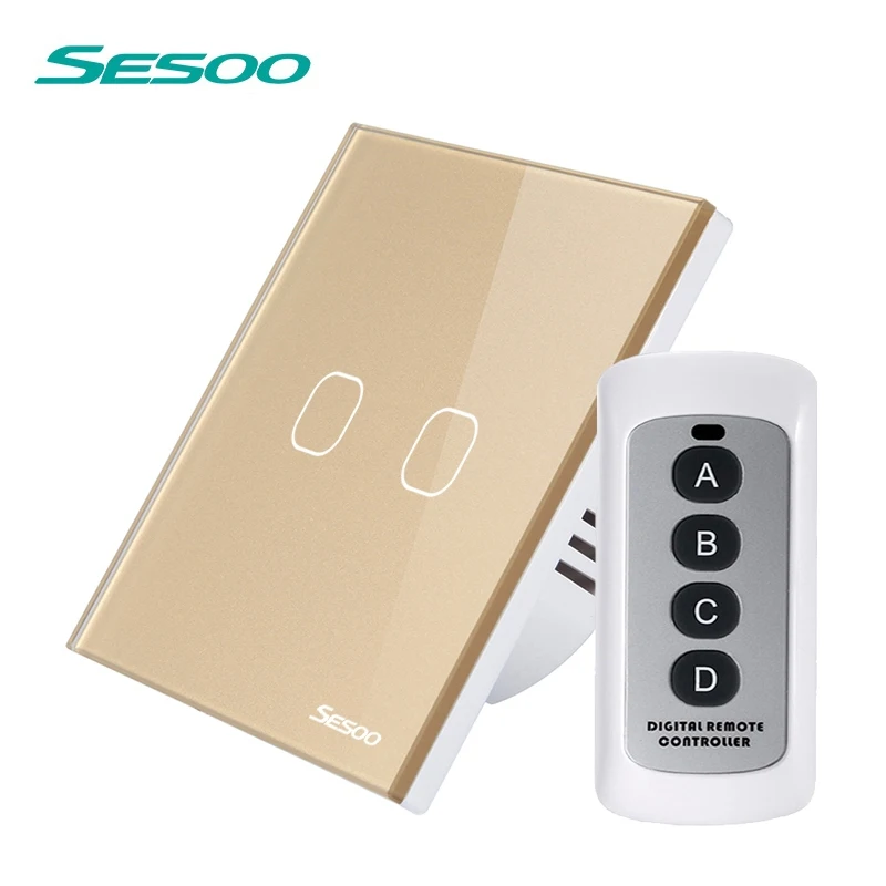 SESOO Smart Touch Switch 2 банда 1 способ SY2-02 дистанционное управление переключатели водонепроницаемый стекло панель чувствительный сенсорный настенный переключатель - Цвет: SY2-02-RFL Gold