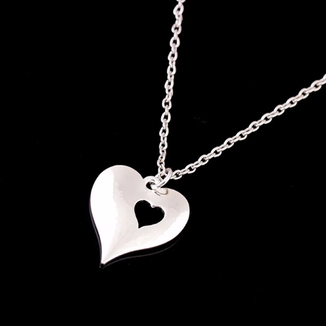 2pcs Mother and Daughter Silver Two Hearts Necklace Love Pair Set Jewelry