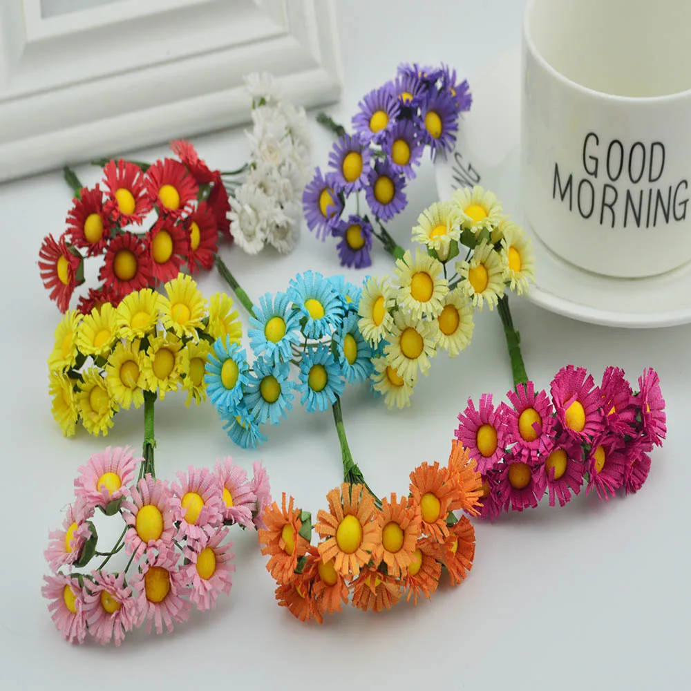 028 25 De Réduction10 Pièces Slik Mini Marguerite Bouquet Décoration De Mariage Faux Gerbera Bricolage Guirlande Bonbons Boîte Cadeau Fait à La