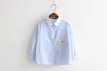 2016 summer new women blouse Peter pan collar striped fruit embroidery blouses female three quarter sleeve cotton shirts tops