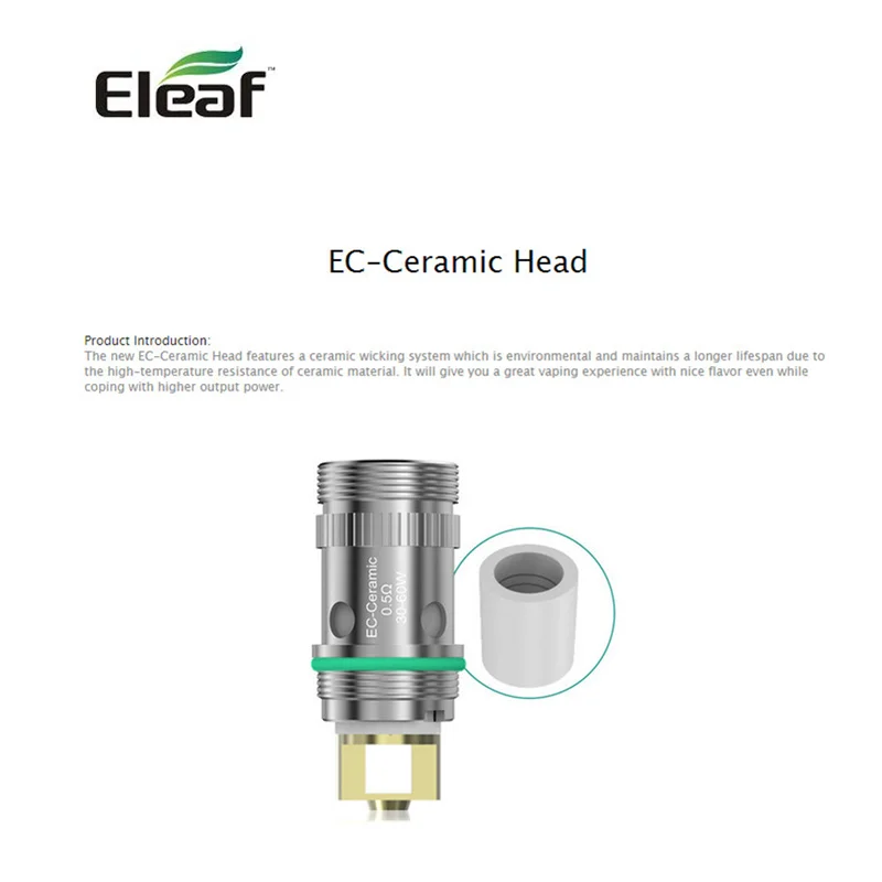 

5pcs Original eleaf EC-Ceramic Head 0.5ohm factory price Eleaf EC Ceramic Head For iJust 2/MELO III atomizer, MELO 2 atomizer