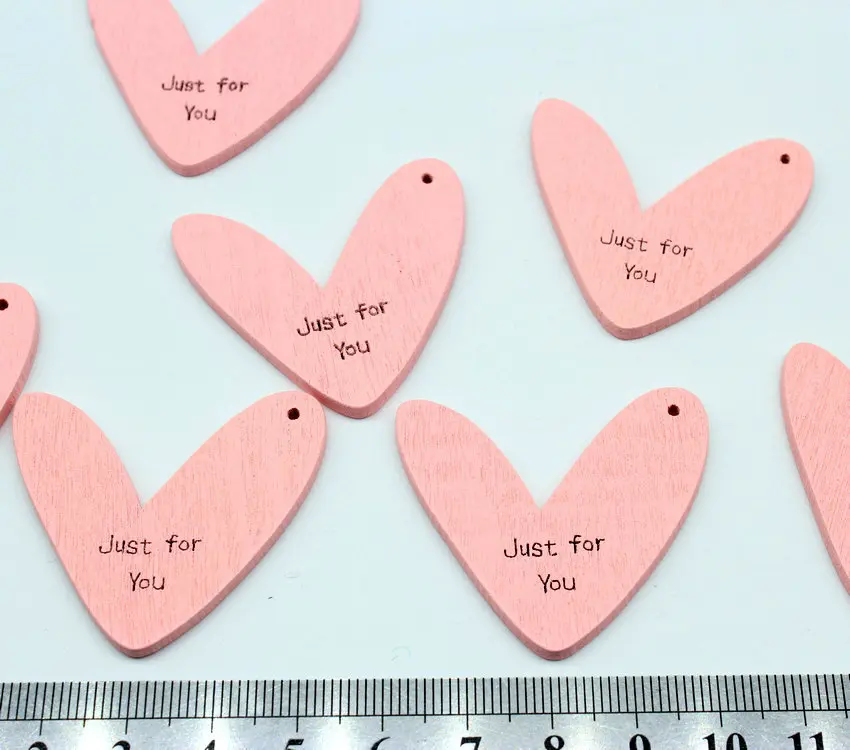 

40pcs big light Pink Wood Romantic Decor Heart laser cut Pendants Wood Charms 40mm with script saying just for you