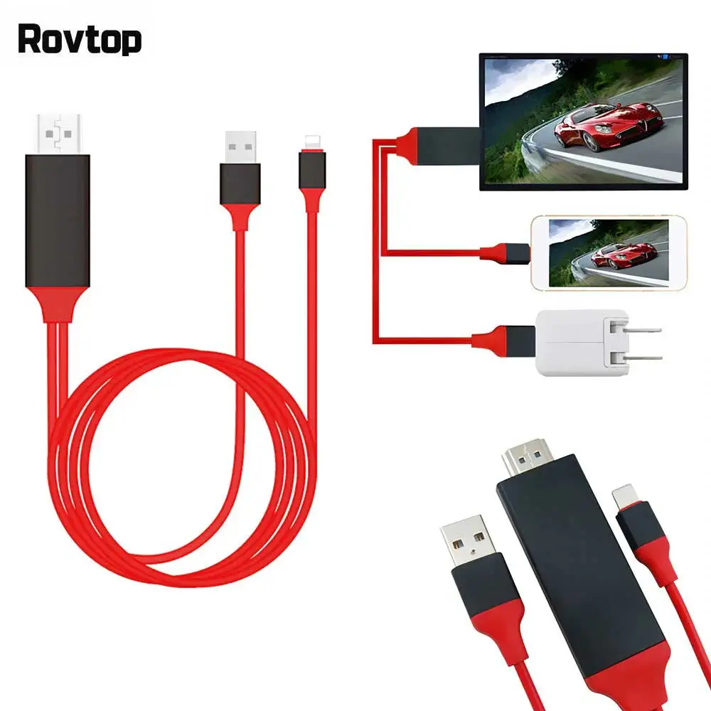 

Rovtop 2M USB 8 Pin to HDMI HDTV AV Cable Adapter for iPhone 7 7 Plus 6S 6 Plus 5S 5 Charging Adapter Cable 0.11