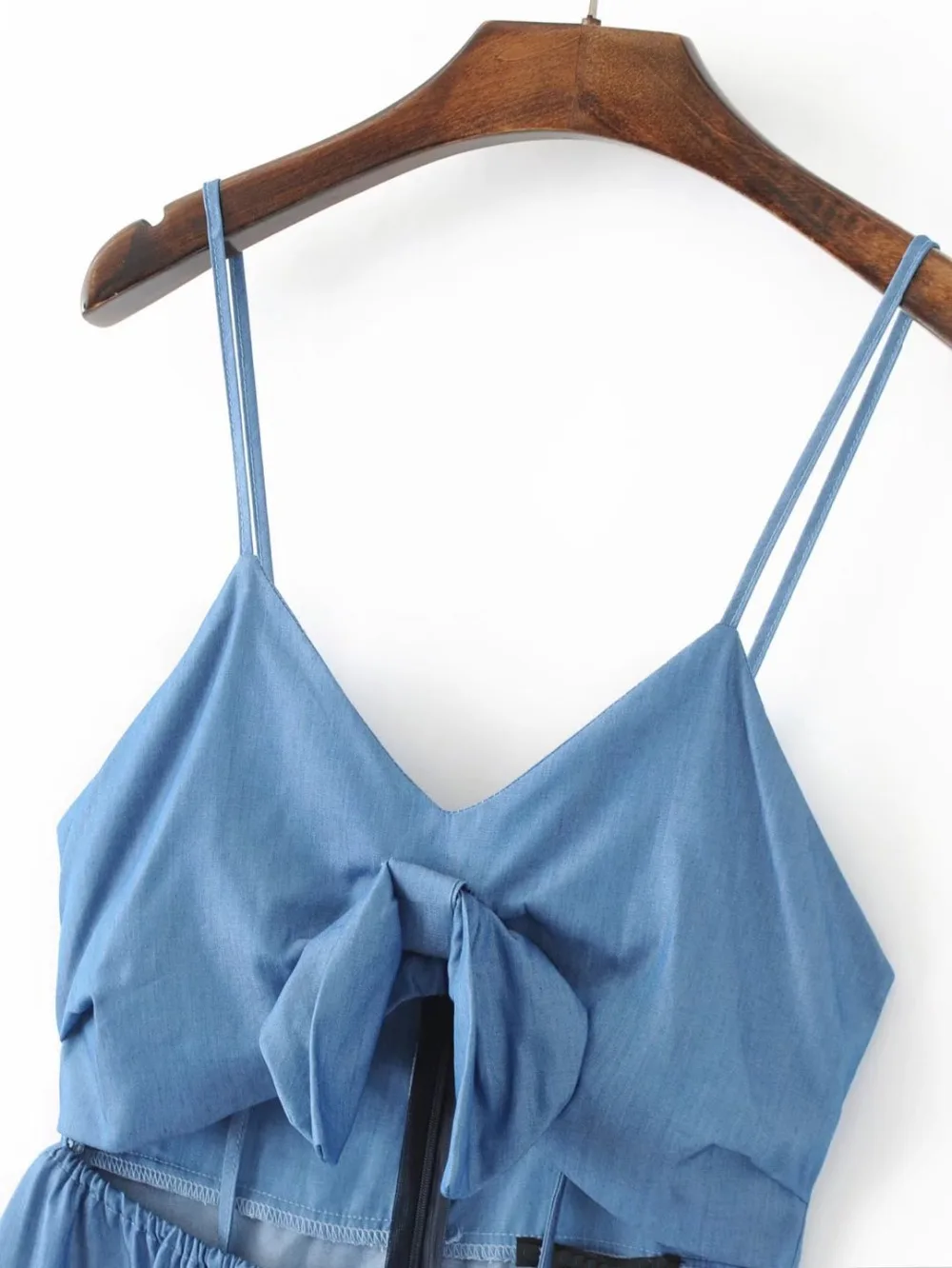 Lanbaiyijia أحدث السباغيتي حزام اللباس أكمام bowknot الديكور مردف تعرية خليط النساء اللباس الصيف الدنيم فساتين