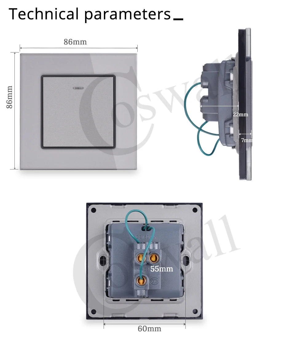Coswall Роскошная обувь с украшением в виде кристаллов закаленное Стекло Панель 1 Gang 2 Way светильник Переключатель ВКЛ/ВЫКЛ настенный выключатель с Светодиодный индикатор 16A AC 250V