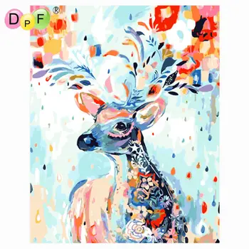 

DPF DIY oil Painting Color the deer Paint On Canvas Acrylic Coloring By Numbers painting For living room Decor no frame gift