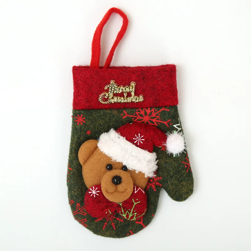 Рождественские перчатки, чулки, носки, столовые приборы, вилка, мешок для ложки, посуда, держатель для столового серебра, покрытие, Рождественская елка, висящий обеденный стол, Декор - Цвет: bear glove