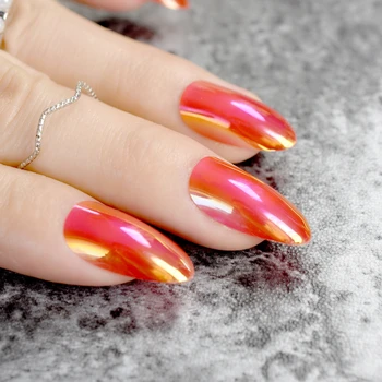 

Stilettos Oval Sharp end Nails Chrome Chameleon Mirror Metallic False Nail Metal Shiny Red Fake Nails Acrylic Stiletto Nail Art
