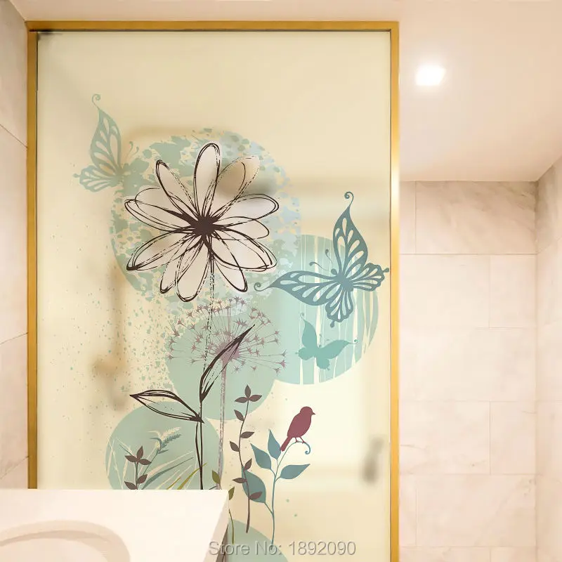 

Free Size Stained Static Glass Window Film Sliding Door Sticker Privacy Butterfly Daisy