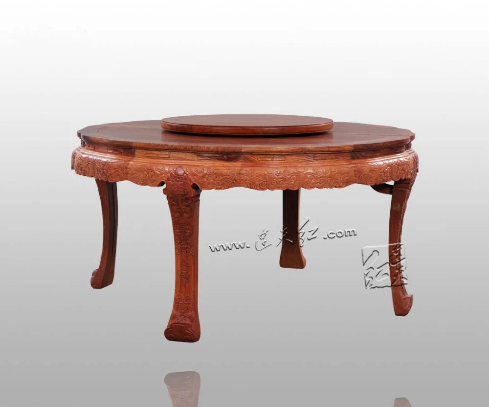 2.1M Round table and 10 Chair Furniture Set Rosewood Dining Big Desk Antique Solid Wood Hotel Coffee Tea Armchair Backed Annatto