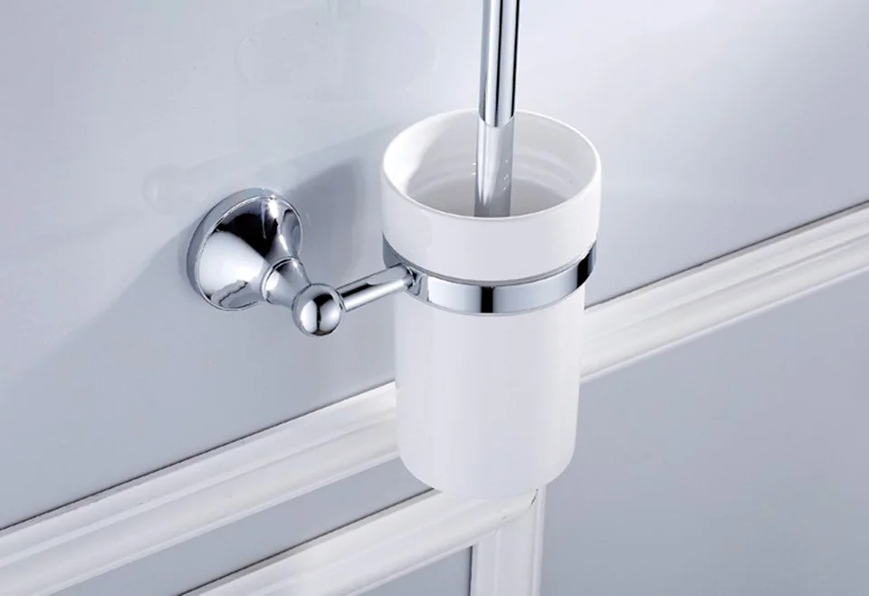 OKAROS щетка для ванной туалета держатель с керамической чашкой цельный латунный, золотой/хромированная отделка Настенные Аксессуары для ванной комнаты