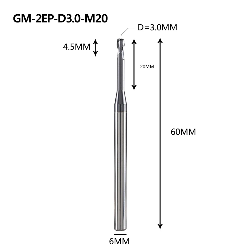 GM-2EP-D2.5-D5.0 концевые фрезы из вольфрамовой стали 2 флейты квадратной концевой фрезы с длинной шеей и короткой кромкой Фрезы с ЧПУ режущие инструменты - Длина режущей кромки: GM-2EP-D3.0-M20