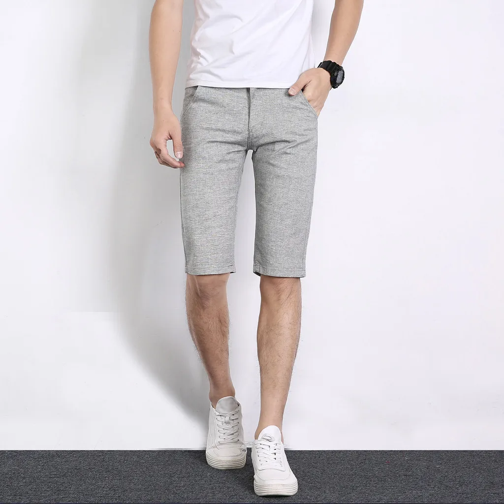 Смарт повседневные хлопковые льняные шорты, облегающие мужские прямые бегуны до колена, летние короткие брюки, Pantalones Cortos Hombre 3