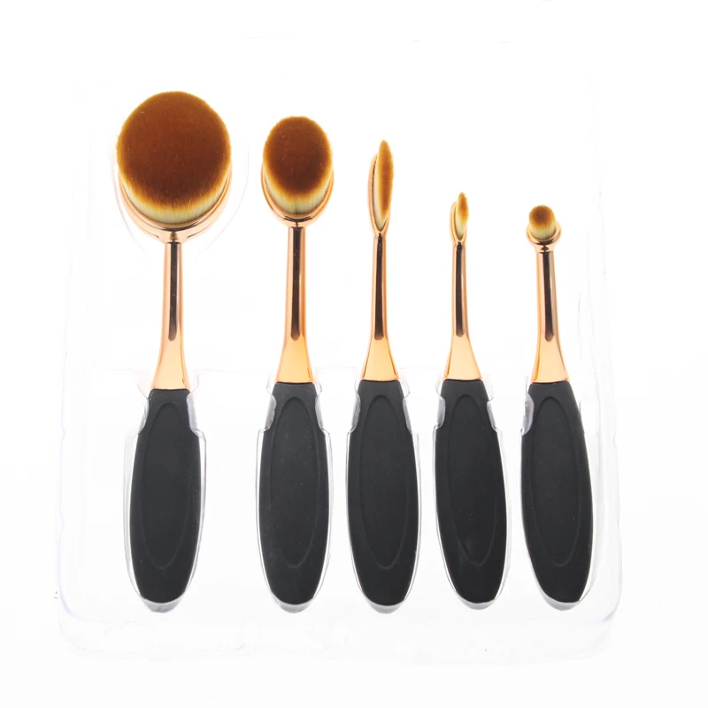 

2017 Rose Gold Box Pack 5pcs Soft Oval Foundation Makeup Brush Sets Powder Blusher Toothbrush Curve Cosmetic Makeup Brushes Tool
