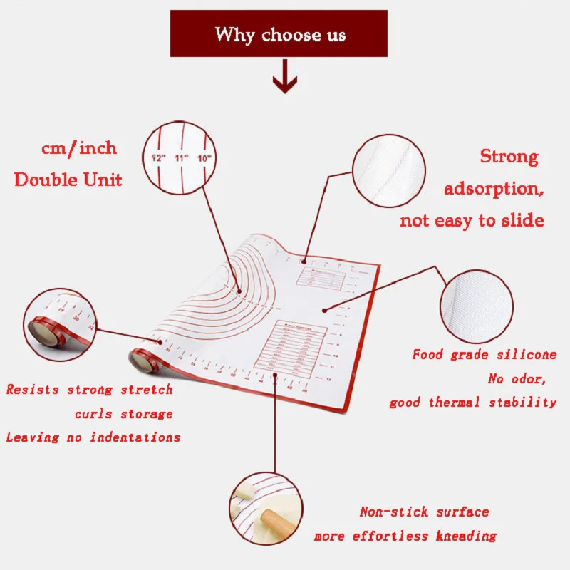 Антипригарный силиконовый коврик для выпечки прокатки теста лайнер коврик многоразовый кондитерский формы для выпечки паста муки стол лист кухонные инструменты для приготовления пищи 35
