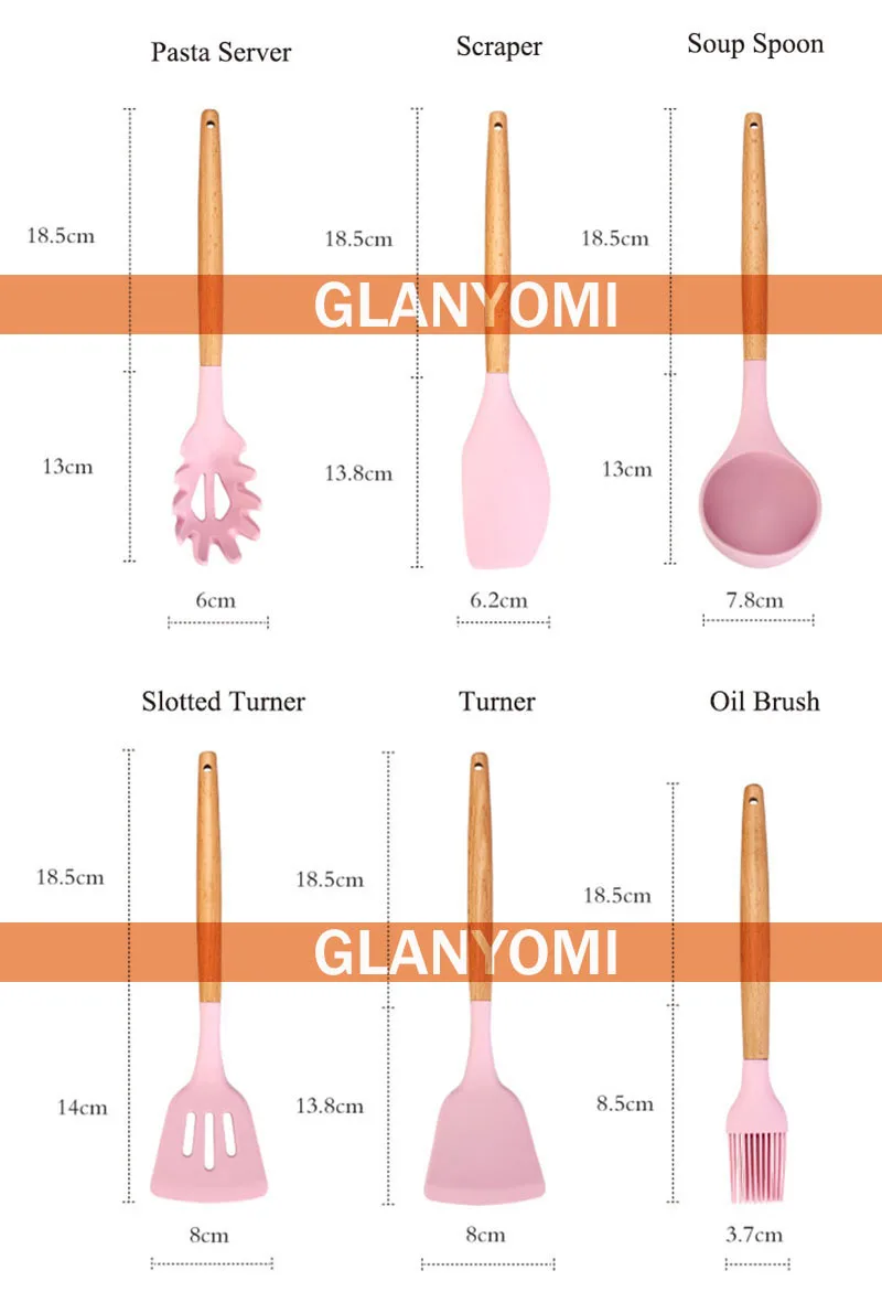 Премиум силиконовая розовая кухонная утварь лопатка Тернер суповая ложка антипригарная Лопата Паста Сервер скребок масляная щетка кухонные инструменты