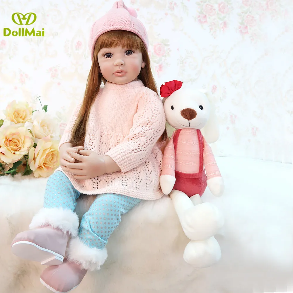 Bebes Reborn Dolls de Silicone Girl хлопковое тело 60 см младенец Кукла реборн игрушки для детей Новорожденный ребенок bebe кукла rebon подарки