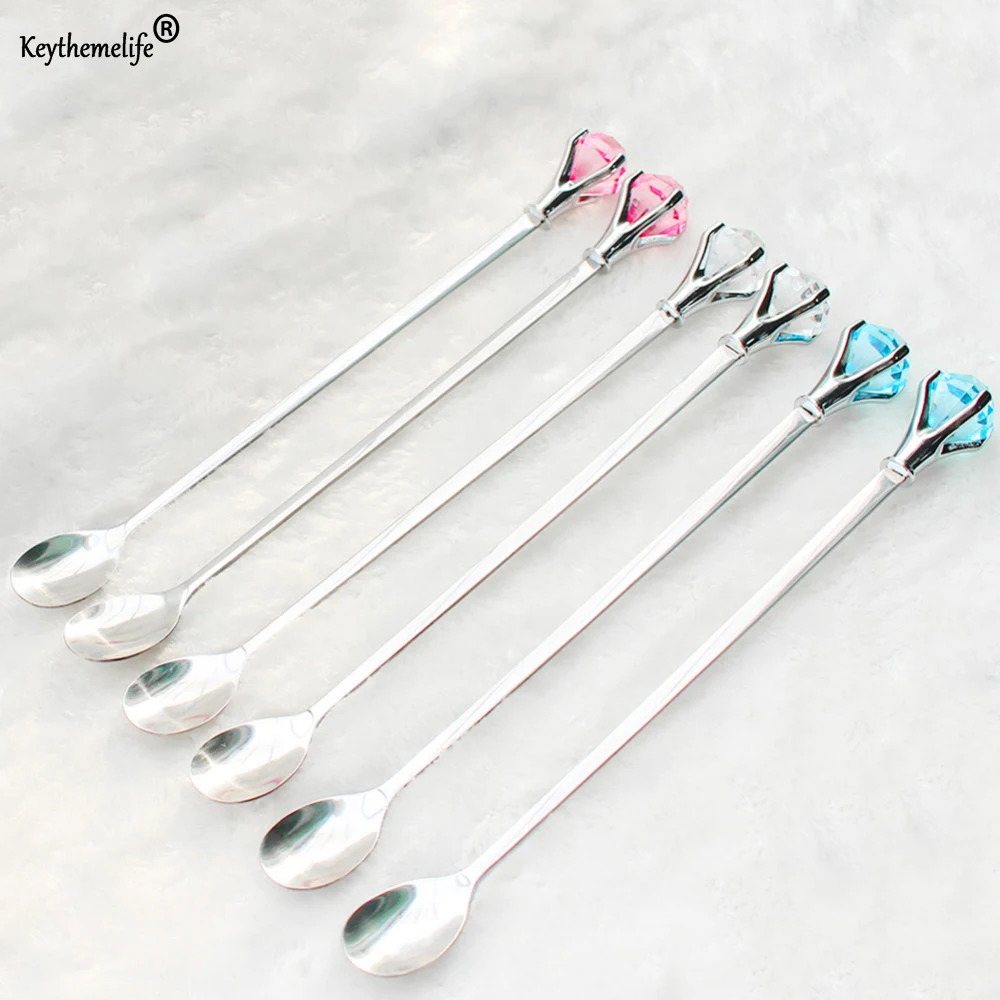 

2pcs Ice Cream Tea Coffee Long Handle Spoon Stainless Steel Diamond Shapes Spoons Tableware Dinnerware Sets C