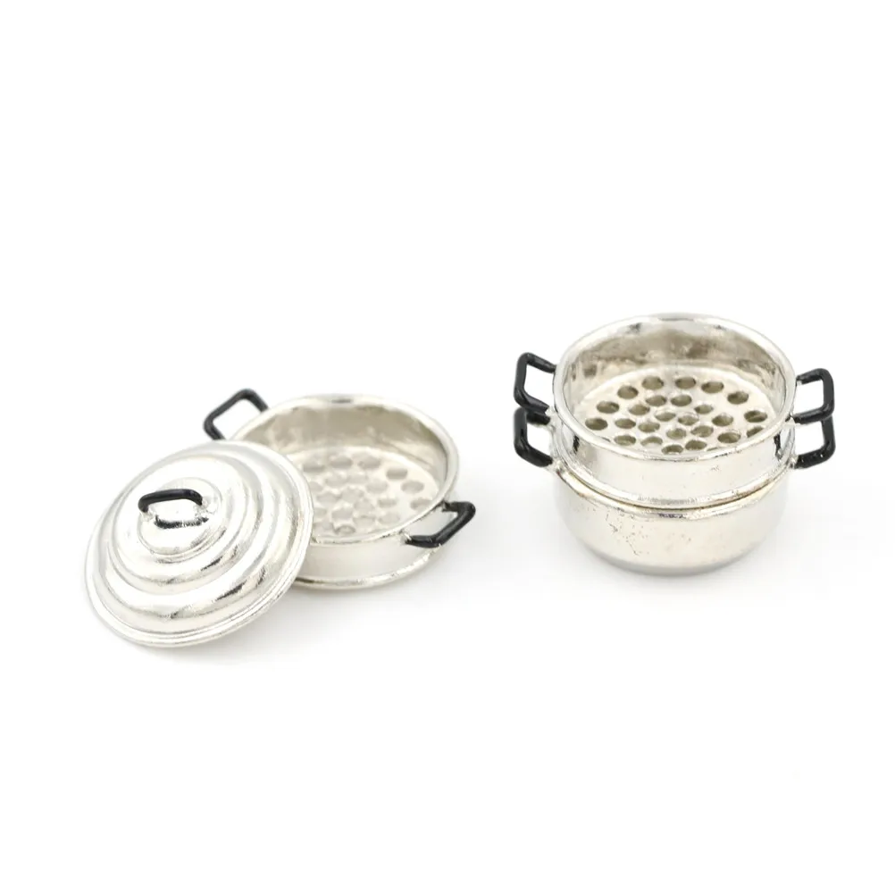 

3-layers Dollhouse Miniature 1:12 Kitchen Decor Toy Metal Cooking Micro Steamer Pot 1/12 Doll House Accessories