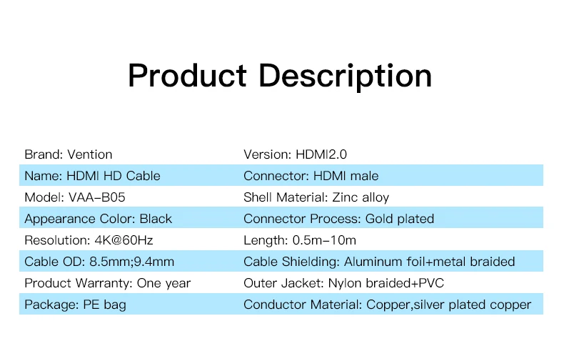 Vention HDMI кабель HDMI к HDMI кабель HDMI 2,0 4k 3D 60FPS кабель для HD tv lcd ноутбука PS3 проектор компьютерный кабель 1 м 2 м 3 м 5 м