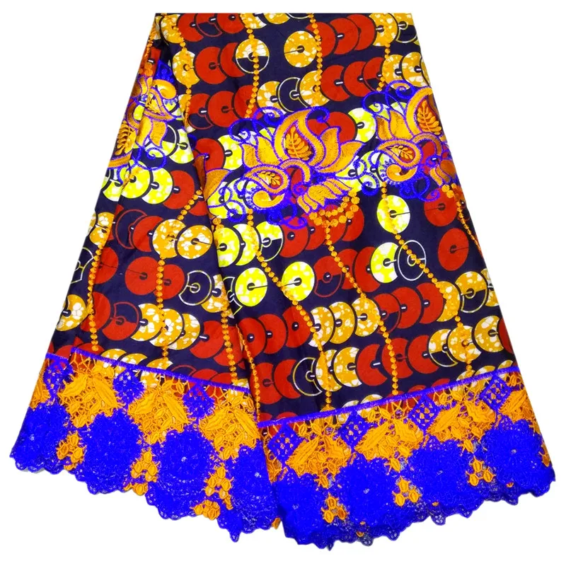 

beautiful stones wax lace pure wax prints Ankara with lace embroidered fabrics hollandai wax for African dress 6 yard/lot!smt622