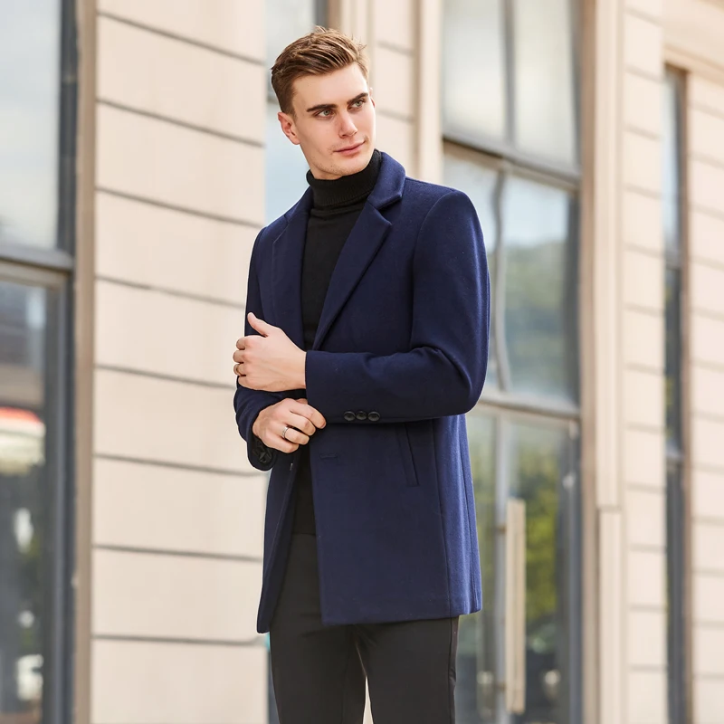 TIAN QIONG Men Clothes Autumn Winter New Long Wool Jacket Male Fashion Casual Thicken Slim Fit Mens Coat Brand Clothing