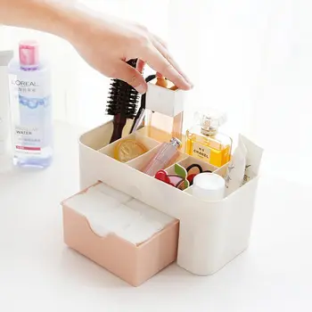 

Plain Desktop Makeup Case With Small Drawer Home Multi-Function Jewelry Box Storage Box Desk Storage Box
