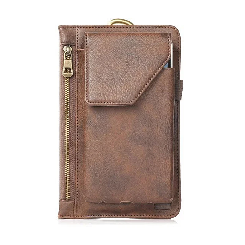 

Packing Power Bank Wallet for Men Brown Black PU Leather Double Layer Keys Wallet Phone Waist Bags Zipper Belt Bag Men