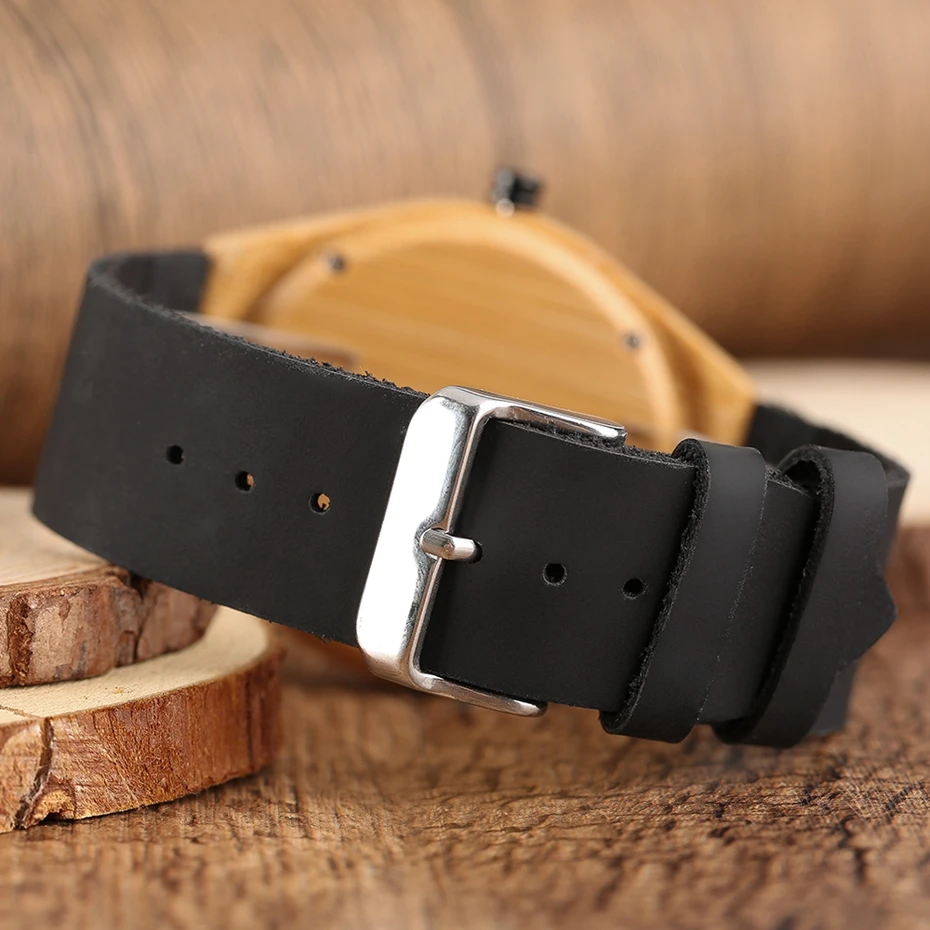 2017 Minimalist Wood Watch Male Watch Natural Bamboo Wood Watch Genuine Leather Casual Quartz Clock Men's Sports Reloj de madera 2018 Christmas Gifts (10)