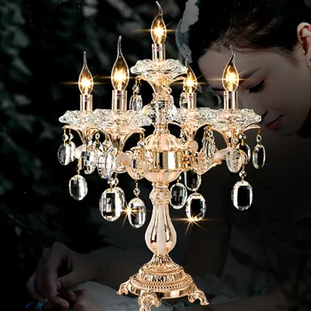 

Large 5-arm wedding crystal candlestick led candelabra Restaurant gold table lamp candle holders lighting desk light Luminaria