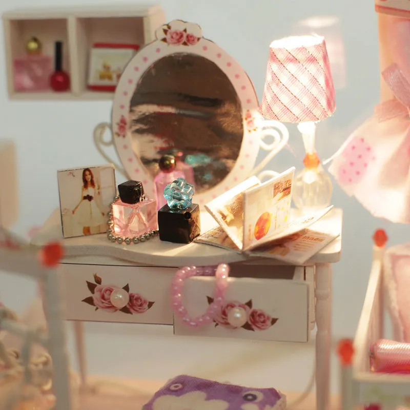 Mini DIY Doll House Wooden Furniture Kit My Dream House Toys Miniature Dollhouse Kitty Princess House Building Block Toys  (7)