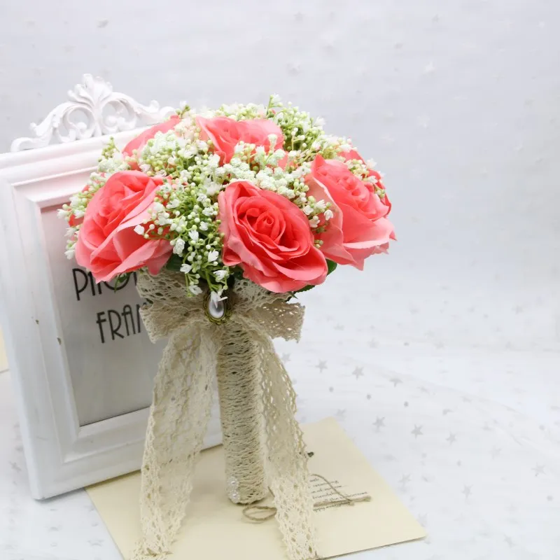 

Dried flower Bride Bouquet Babysbreath Wedding Bouquet artificial Rose Wedding flower de mariage