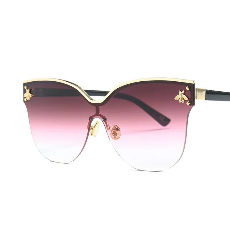 Женские солнцезащитные очки больших размеров без оправы, женские солнцезащитные очки, модные солнцезащитные очки кошачий глаз и пчелы, женские ретро брендовые дизайнерские очки lentes de sol mujer