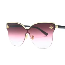 Женские солнцезащитные очки больших размеров без оправы, женские солнцезащитные очки, модные солнцезащитные очки кошачий глаз и пчелы, женские ретро брендовые дизайнерские очки lentes de sol mujer