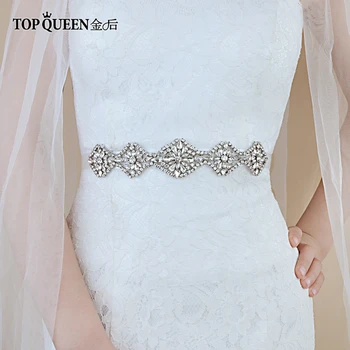 

TOPQUEEN S399 Silver diamond belt bridal belt with rhinestone trim applique rhinestone belt for bridal dresses women belt