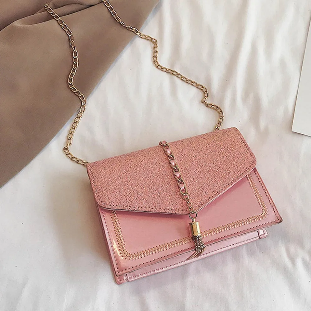 British Fashion Simple Small Square bag Women's Designer Handbag 2018 High-quality PU leather Tassel Chain Shoulder bags