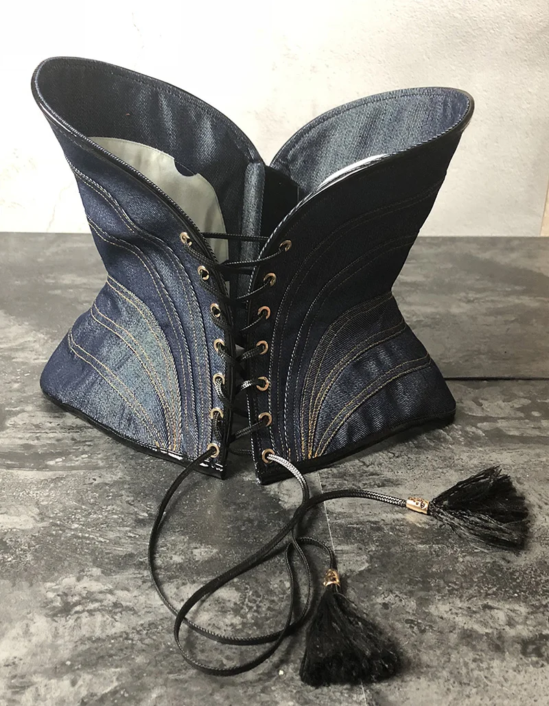 Blue Jean New Design Steel Boned Underbust Corset (6)