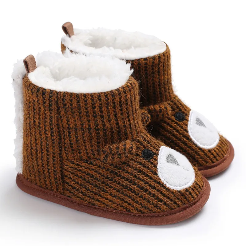 Популярная зимняя обувь для маленьких мальчиков и девочек; зимняя теплая обувь для младенцев; Детские ботиночки из искусственного меха для девочек; сапожки в виде медведя для маленьких мальчиков